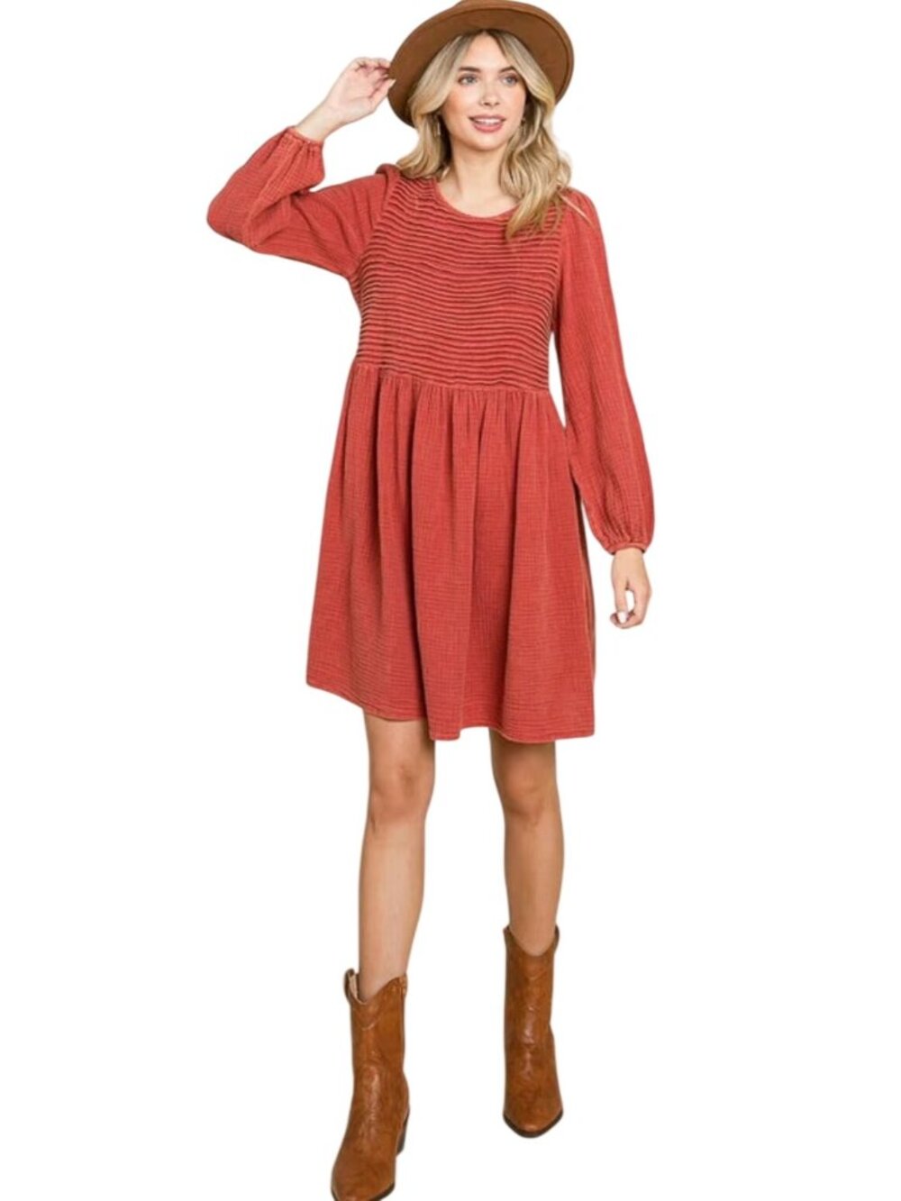 Ott Brand Cotton Gauzy Mini Babydoll Dress Rust Size XL Prairie Cottagecore Boho